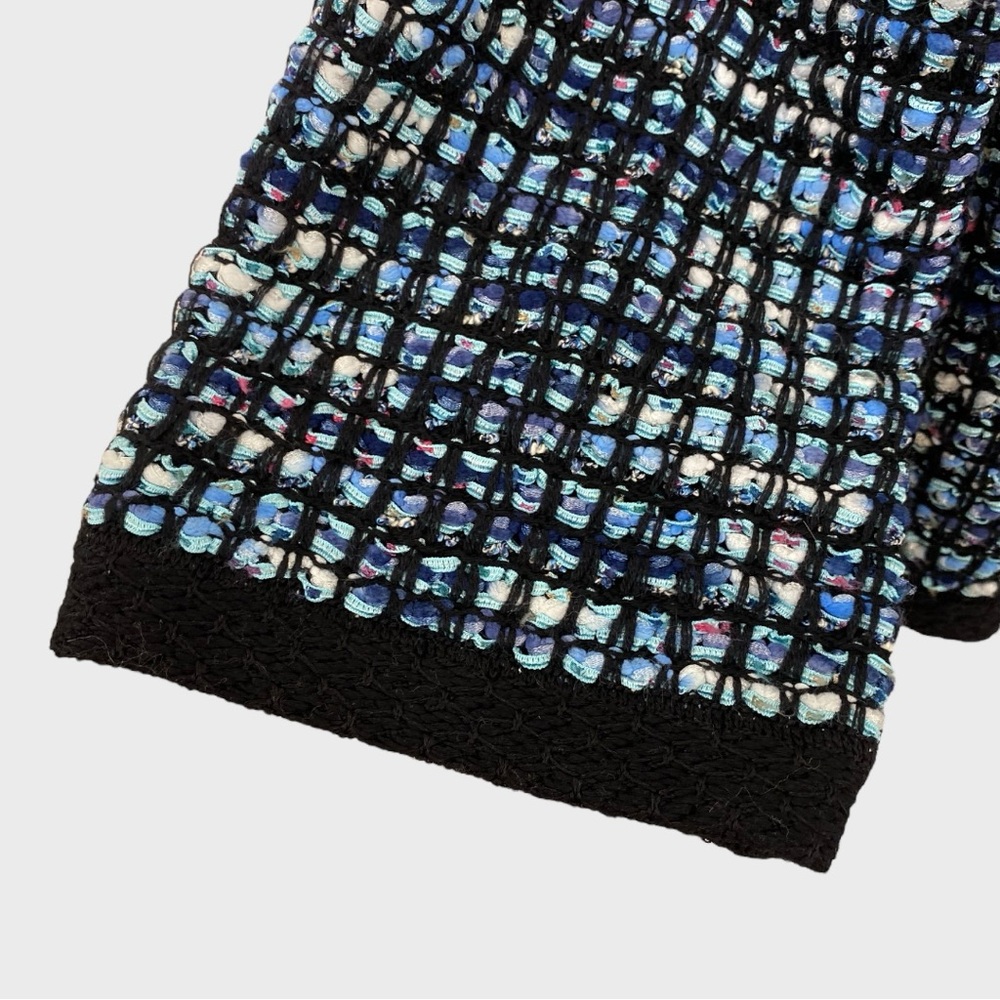 St. John Blue Black White Boucle Knit Open Front Jacket Size 18 - Picture 3 of 6